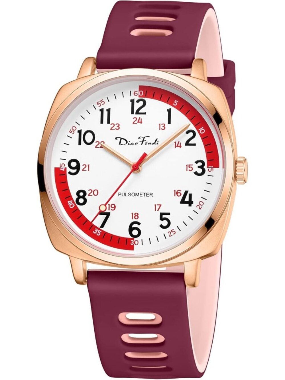 Diaofendi Women's Wine Red Analog Nurse Medical Professional Waterproof Watch